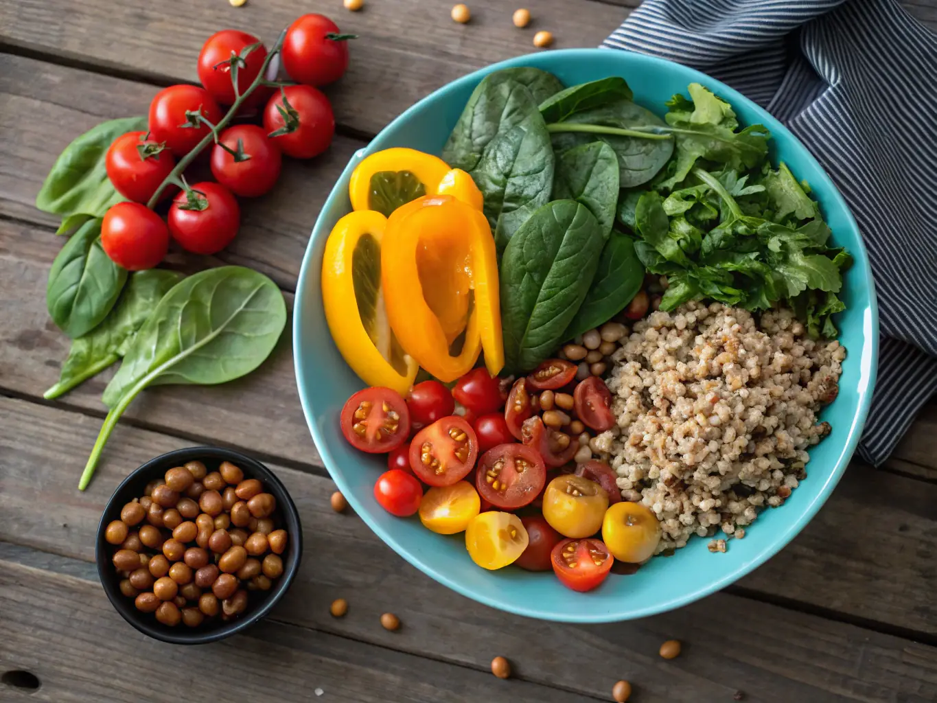 A vibrant image of a colorful plate filled with nutritious whole foods, representing functional nutrition, with a plate icon subtly overlaid.