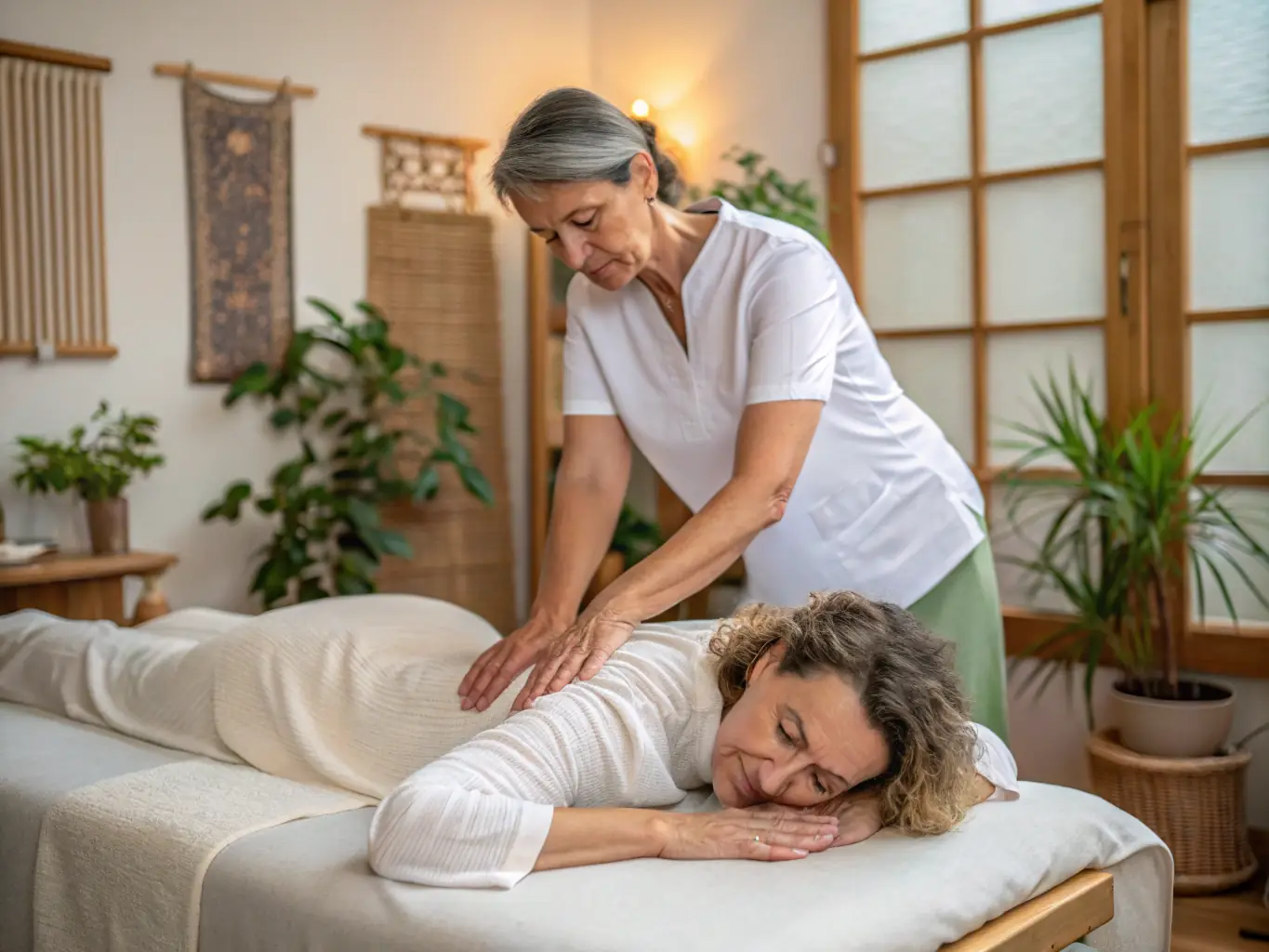 A practitioner performing muscle testing on a client in a calm, professional setting, with a focus on the client's relaxed arm and the practitioner's gentle touch.