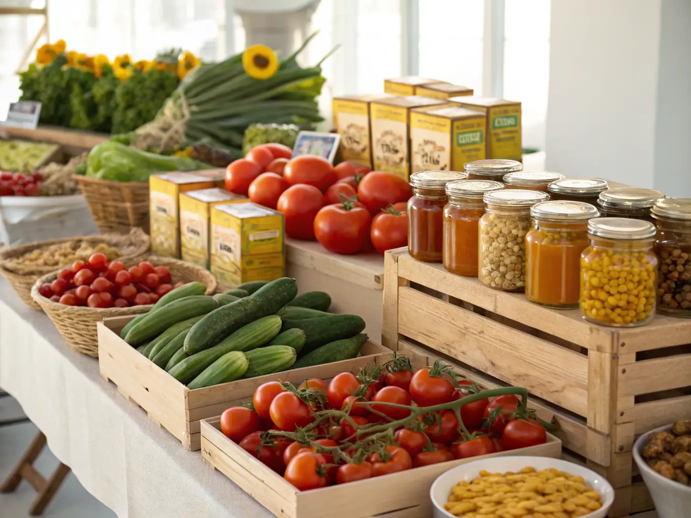 An image representing Functional Nutrition: A colorful array of fresh fruits, vegetables, and supplements arranged artfully on a wooden table. The lighting is soft and natural, emphasizing the vibrancy of the food.